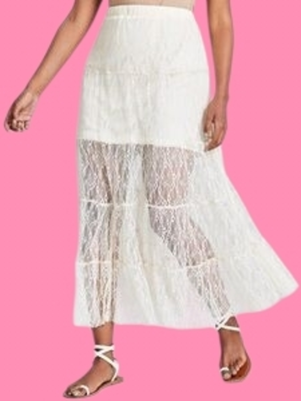 Tiered Lace Maxi Skirt in White - Women